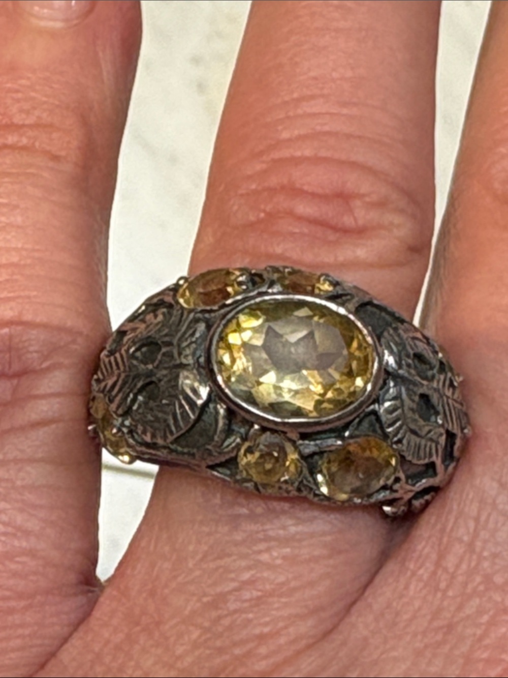 Vintage-Inspired Yellow citrines Gemstone Sterling Silver Statement Ring